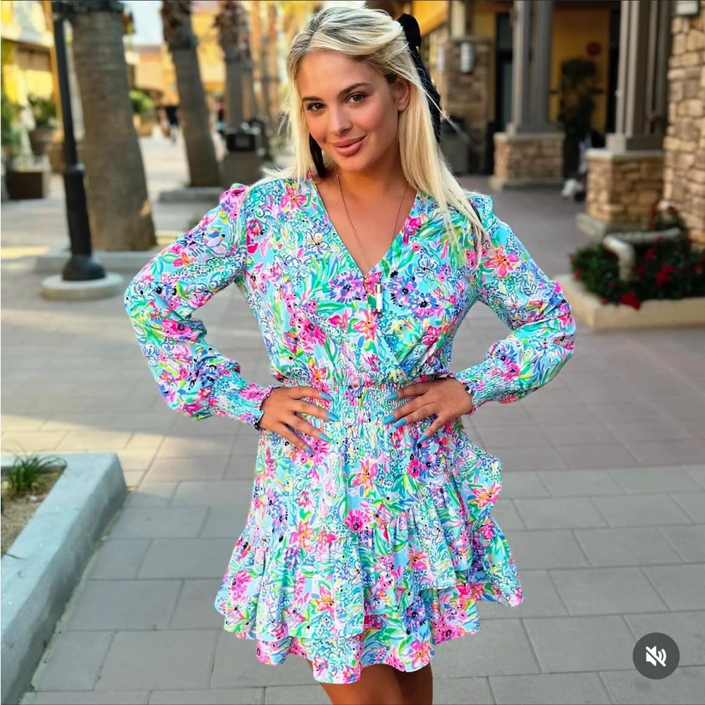 Lilly Pulitzer Cristiana Stretch Dress Amalfi Blue Alligator Isle Green‎ Pink